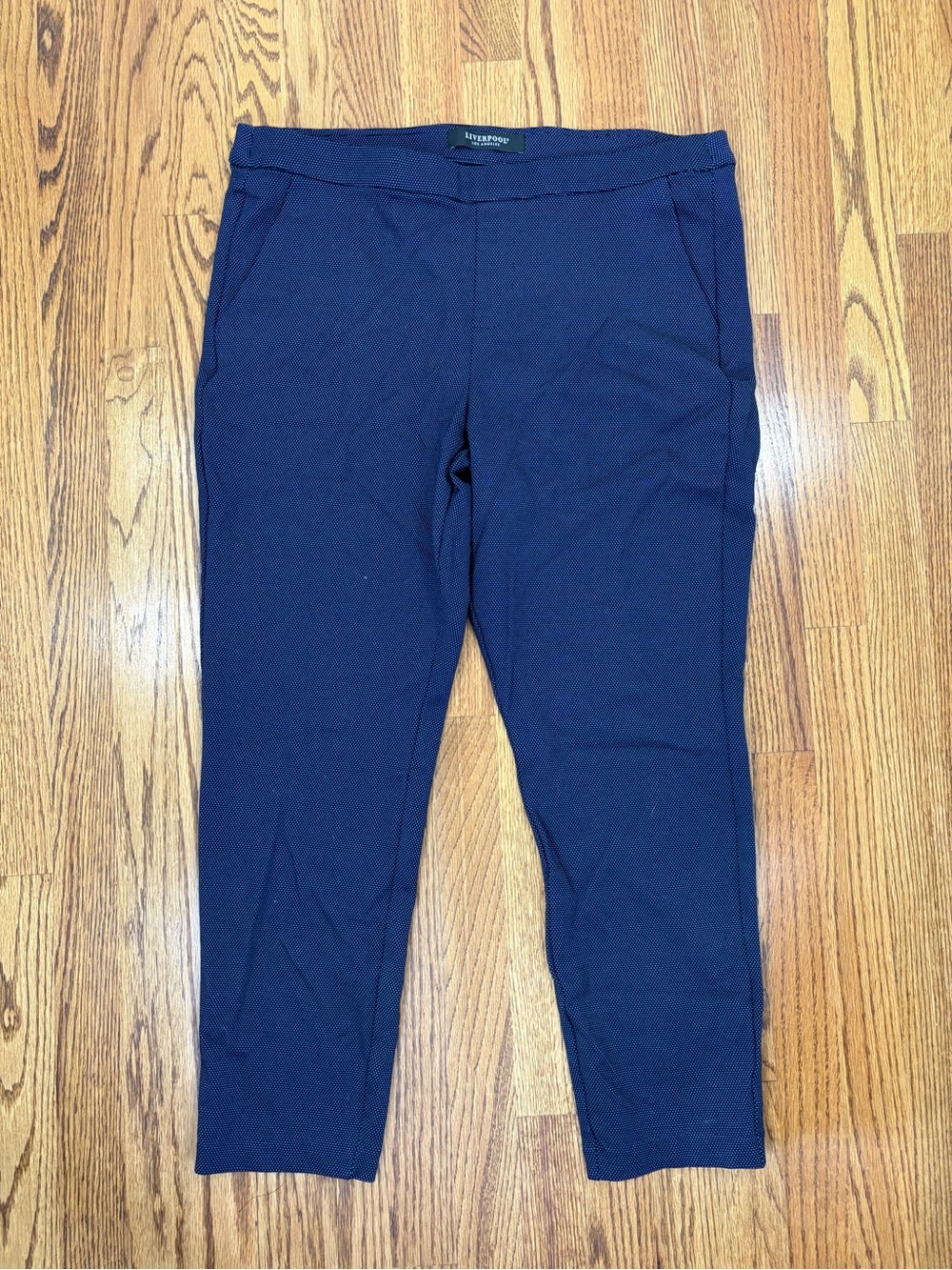 Liverpool Navy Blue Pin Dot Pull-on Textured Knit Ponte Trousers (14/32)